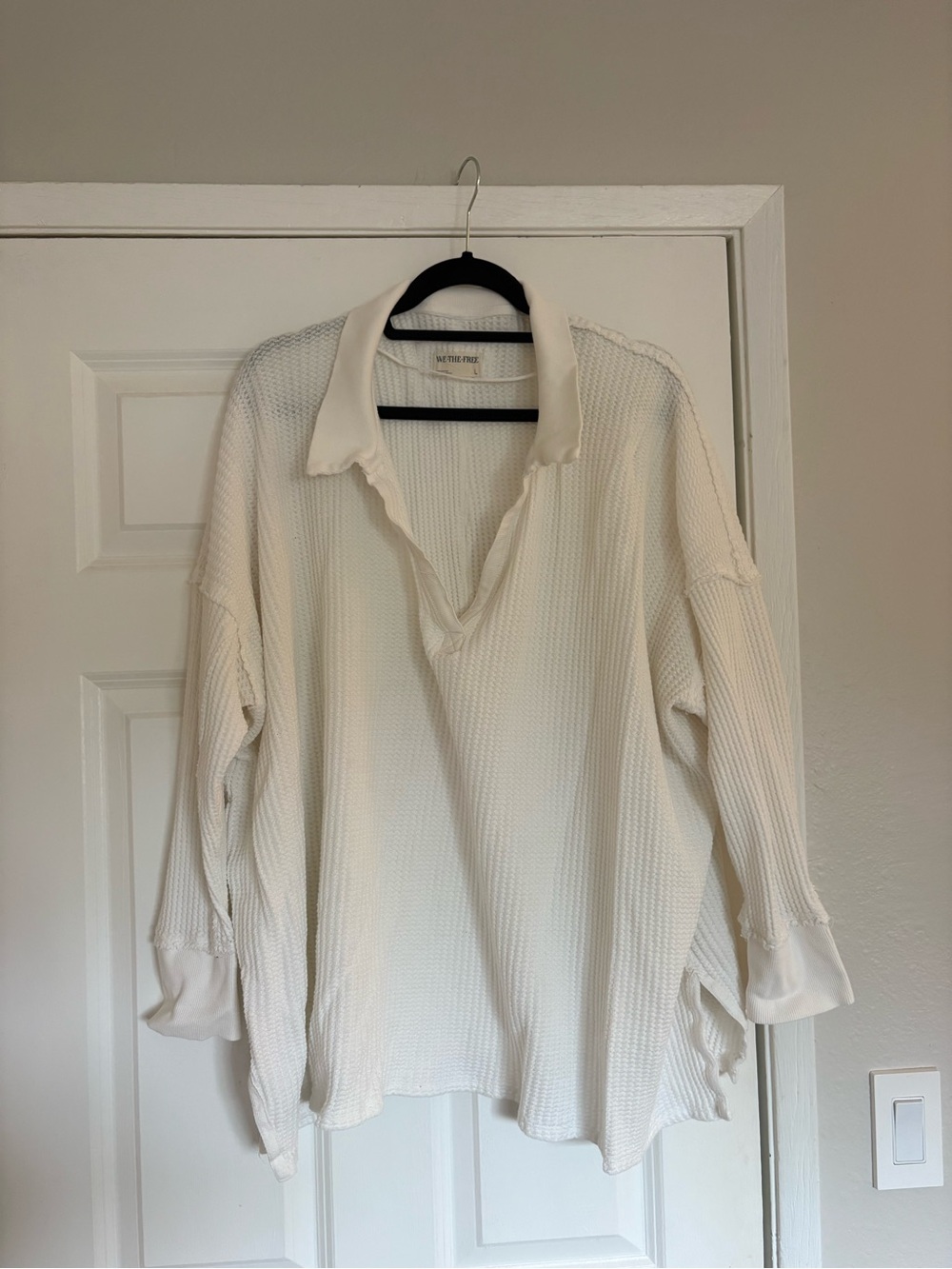 Free People Waffle Knit Long Sleeve Shirt - Cream
